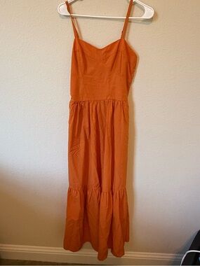 Young Fabulous & Broke YFB Maxi Dress L Orange Tiered Smocked Back Boho Summer